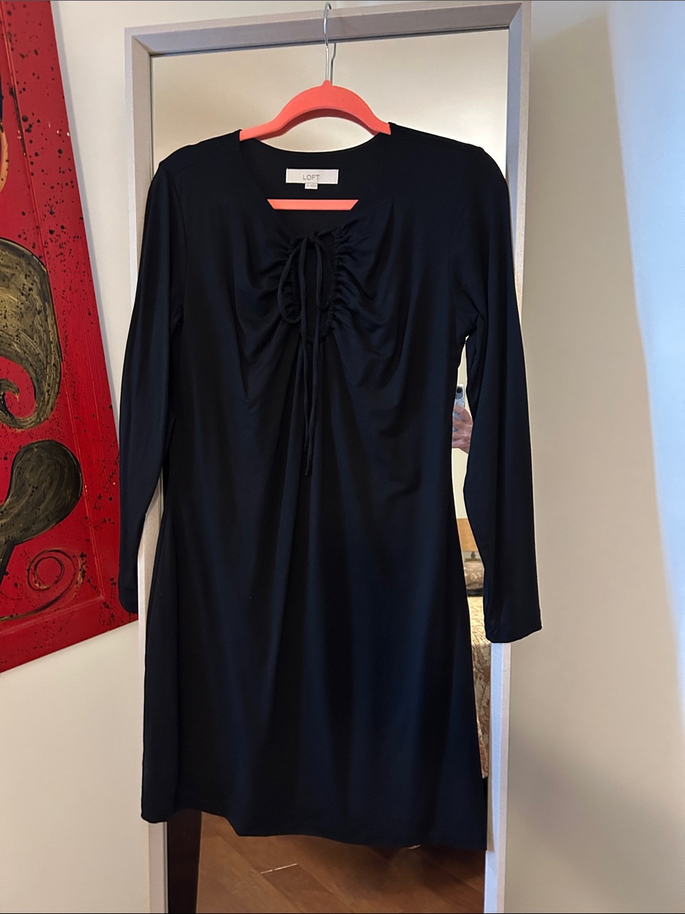 LOFT Black Long Sleeve Ruched-Tie Dress
